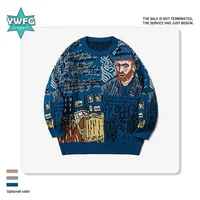 YWFGTrendy Brand Autumn/Winter Full Graffiti Pullover Couple Sweater Casual Idle Style Loose Fit Japanese Knitted Top For Men