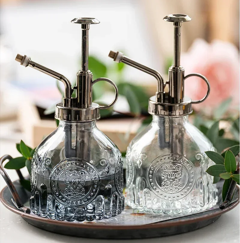 

Embossed Spray Glass Pressure Disinfection Bottle Can Air Small Watering Gardening Household