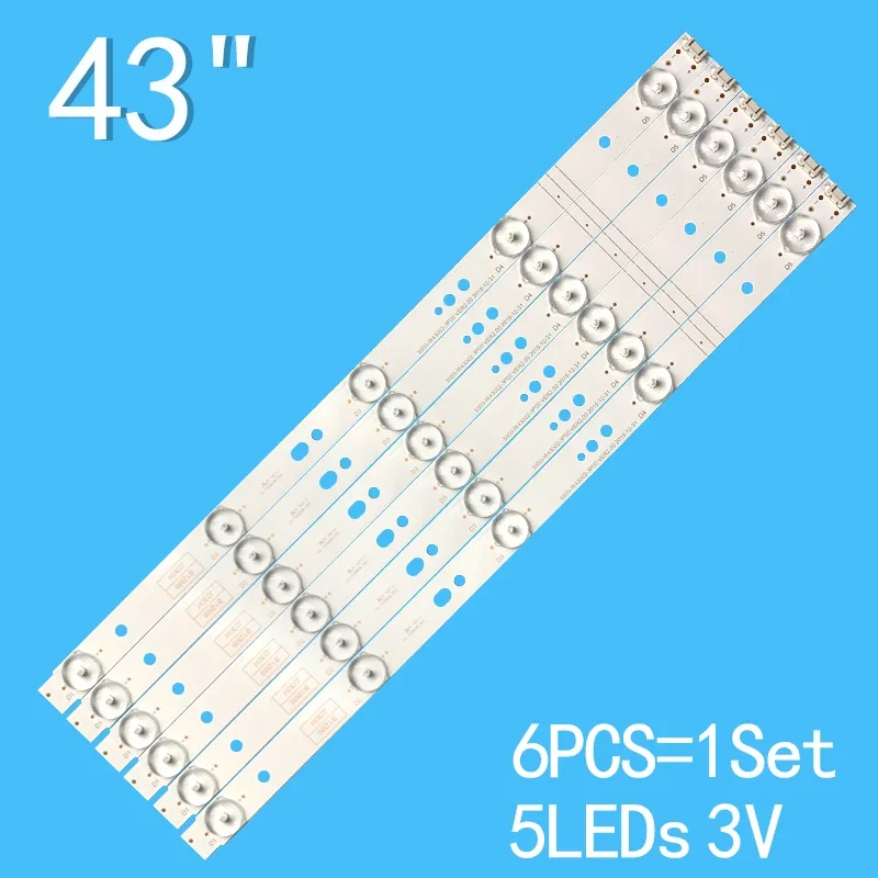 6Pcs 384MM 3V Suitable for Skyworth 43-inch LCD TV Backlight strip 5800-W43002-3P00 43E3000 43E3500 43E6000 E465853 60pcs 10set led backlight strip for 5800 w42003 0p10 6x5 skyworth 42e2000s led 42b700s 42e368w