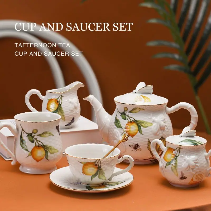 Lemon-Tea-Cup-And-Saucers-Set-Europe-Floral-Ceramic-Mug-Coffee-Cup-Set ...