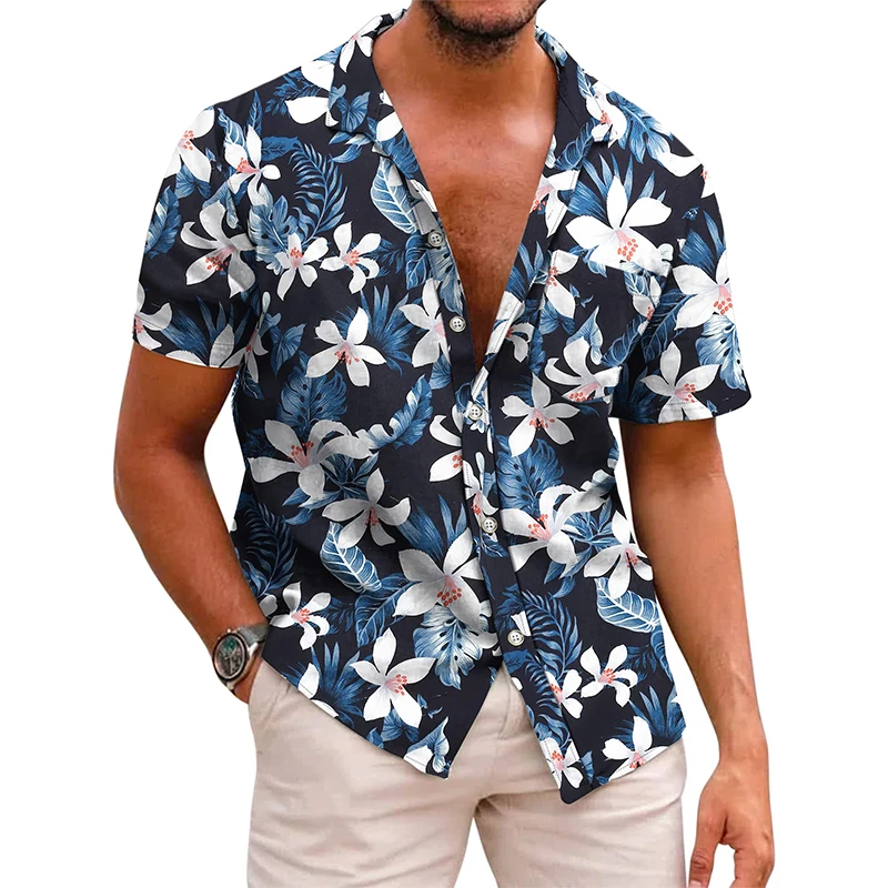 thumbnail image 1 of Camisas hawaianas para hombre, camisas casuales de manga corta con botones y estampado 3D, blusas de playa tropicales para hombre, camisa de manga corta para hombre, 1 of 5
