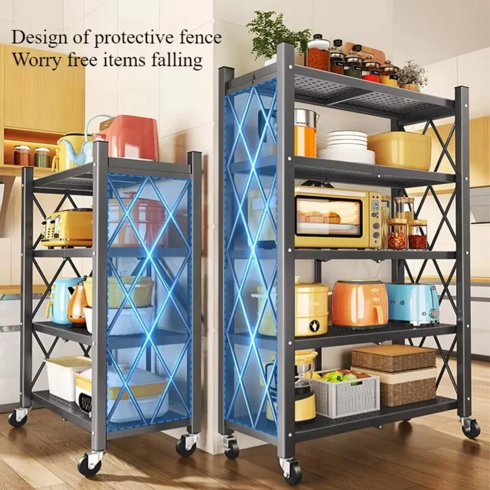 Foldable Installation-Free Shelves Kitchen Storage Rack Large Iron Frame Trolley Outdoor Flower Stand Mobile Cart Kids Bookshelf storage rack