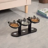 3-Tier Elevated Cat Bowl with Support Stands Wood & Stainless Steel Adjustable 15-Degree Angle Stand Slanted Pet Food Bowl 6