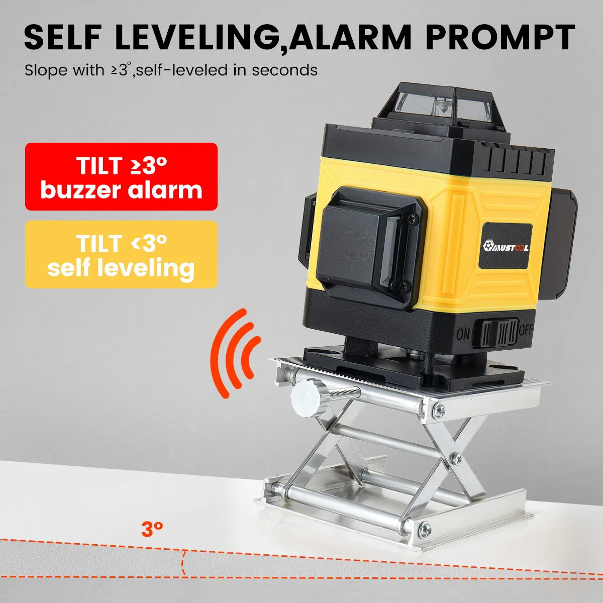 MUSTOOL 4D 16 Laser Level 16 Linien 360 ° Selbstnivellierend mit rot-blau-grünem Licht, IP54, wasserdicht, hohe Präzision, 0,2 mm/m – Detail 7