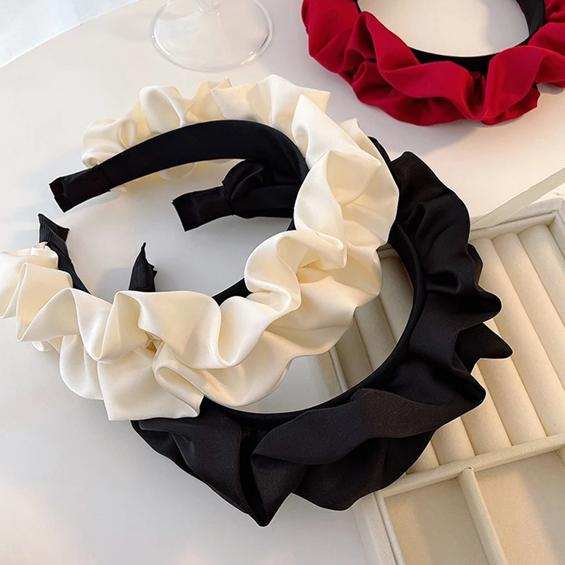 Große Geraffte Stirnband Lünette Dame Einfache Feste Farbe Faltig Haar Hoop Haarband Stirnband Haar Zubehör Für Frauen – Detail 4