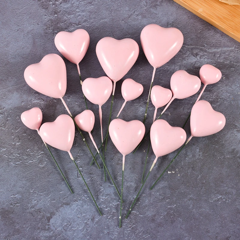 20pcs 3D Heart Shape Cake Topper Mix Size Love Cake Balls Valentine's Day Cupcake Flag Wedding Birthday Party Decor Baby Shower
