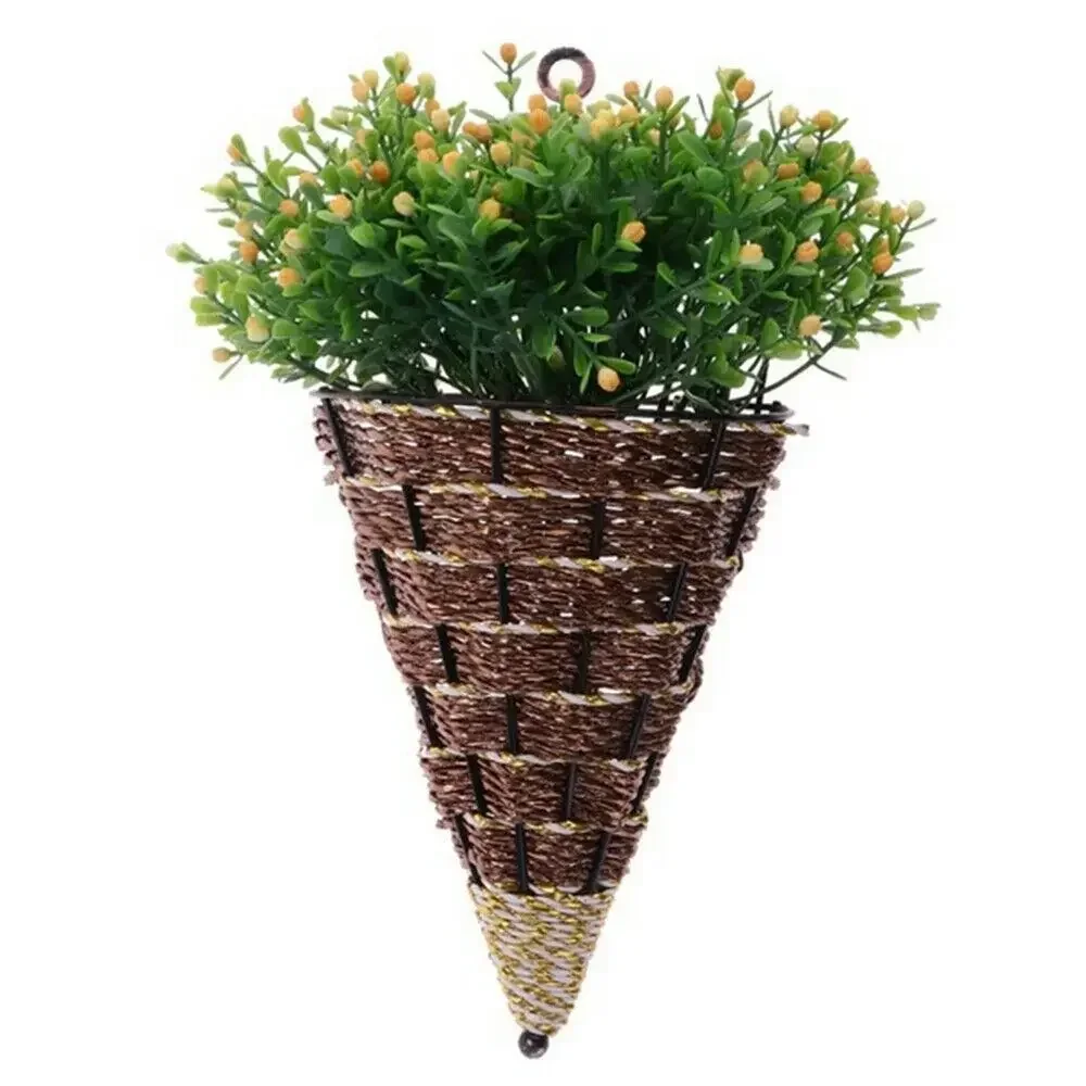 Natural Rattan Wall Planter Hanging Flower Pot Hanger Flower Basket Vase BoxMetal Plant Hang Baskets Home Garden Wall Decoration