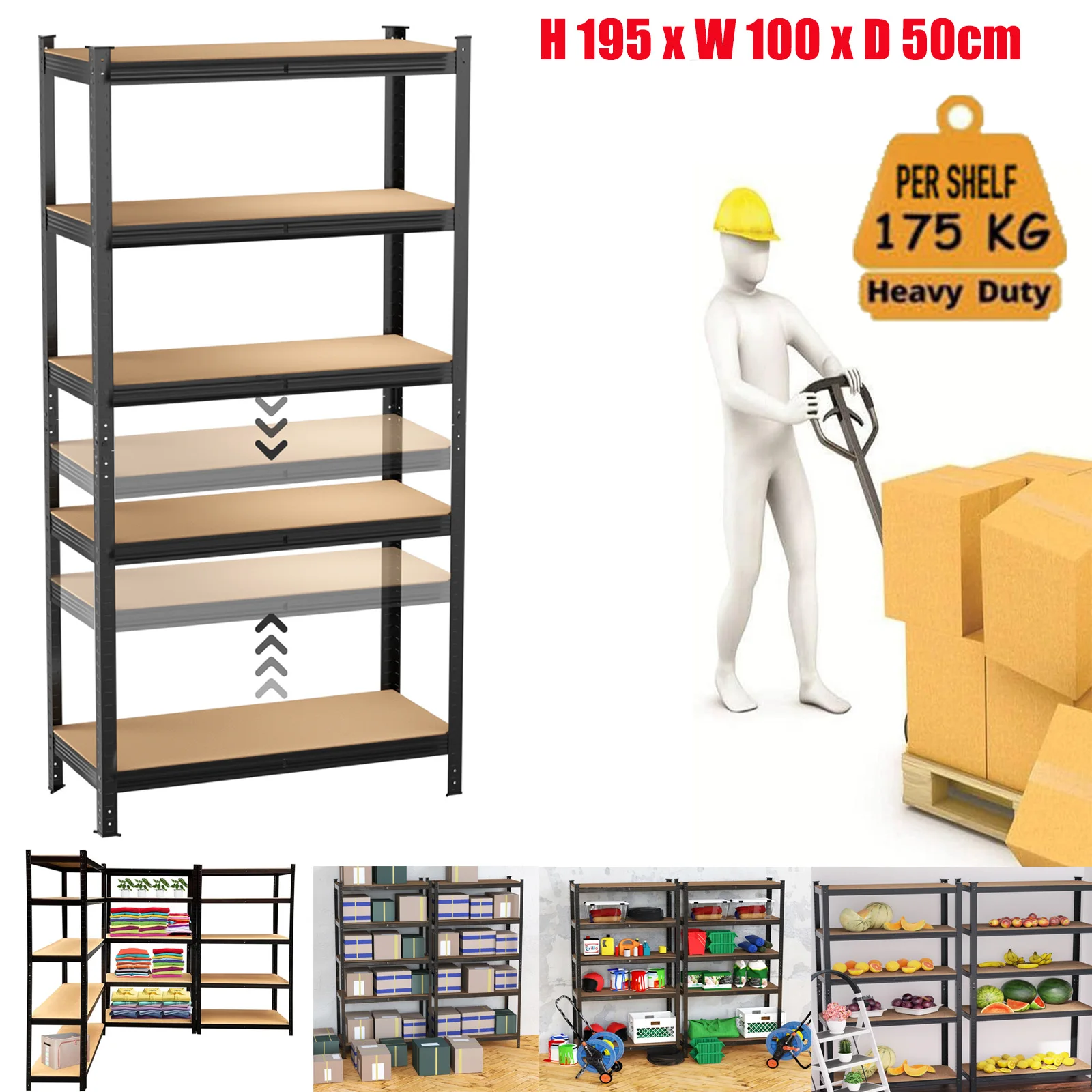 DayPlus Garage Shelving for Kitchen 5-Tier Metal Shelves Adjustable Garage Storage Metal Shelving Unit Utility Rack Shelf MDF