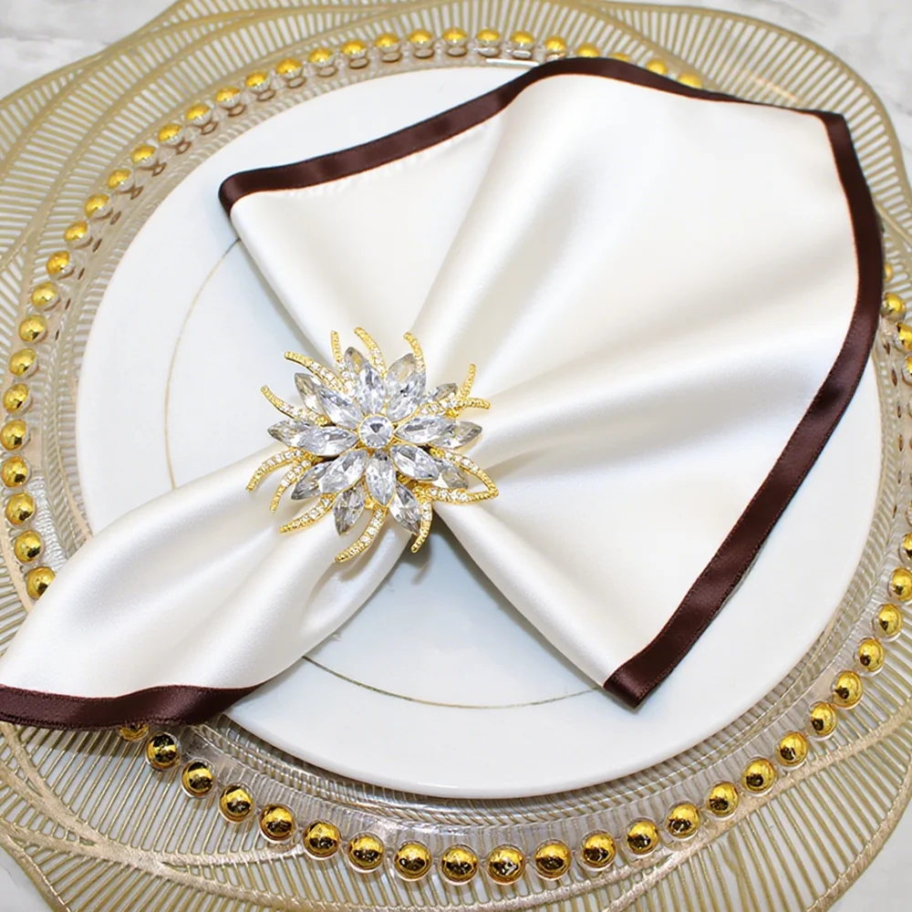 Lotus Napkin Rings Holder Rhinestone Flower Napkin Buckles For Wedding Thanksgiving Christmas Holiday Decoration 6Pcs napkin ring,christmas napkin holder,towel and napkin holder