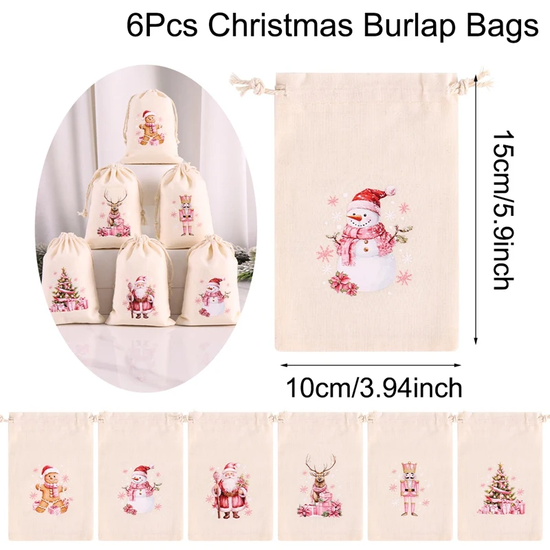 6 stücke Weihnachten Kordelzug Beutel Taschen Kleine Süßigkeiten Geschenk Tasche Navidad Weihnachten Party Favor Boutique Schmuck Verpackung Taschen 2025 Neue Jahr – Detail 12