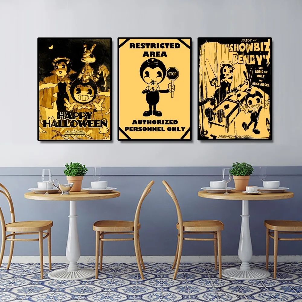 Game B-Bendy E I-Ink M-Machine Poster, Kraft Club Bar Paper, Vintage Wall Art Painting, Adesivi Per Lo Studio Della Camera Da Letto
