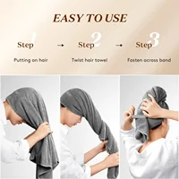 Large Microfiber Long Hair Towel Wrap for Women Super Absorbent Hair Drying Towel with Elastic Strap Turbans 4