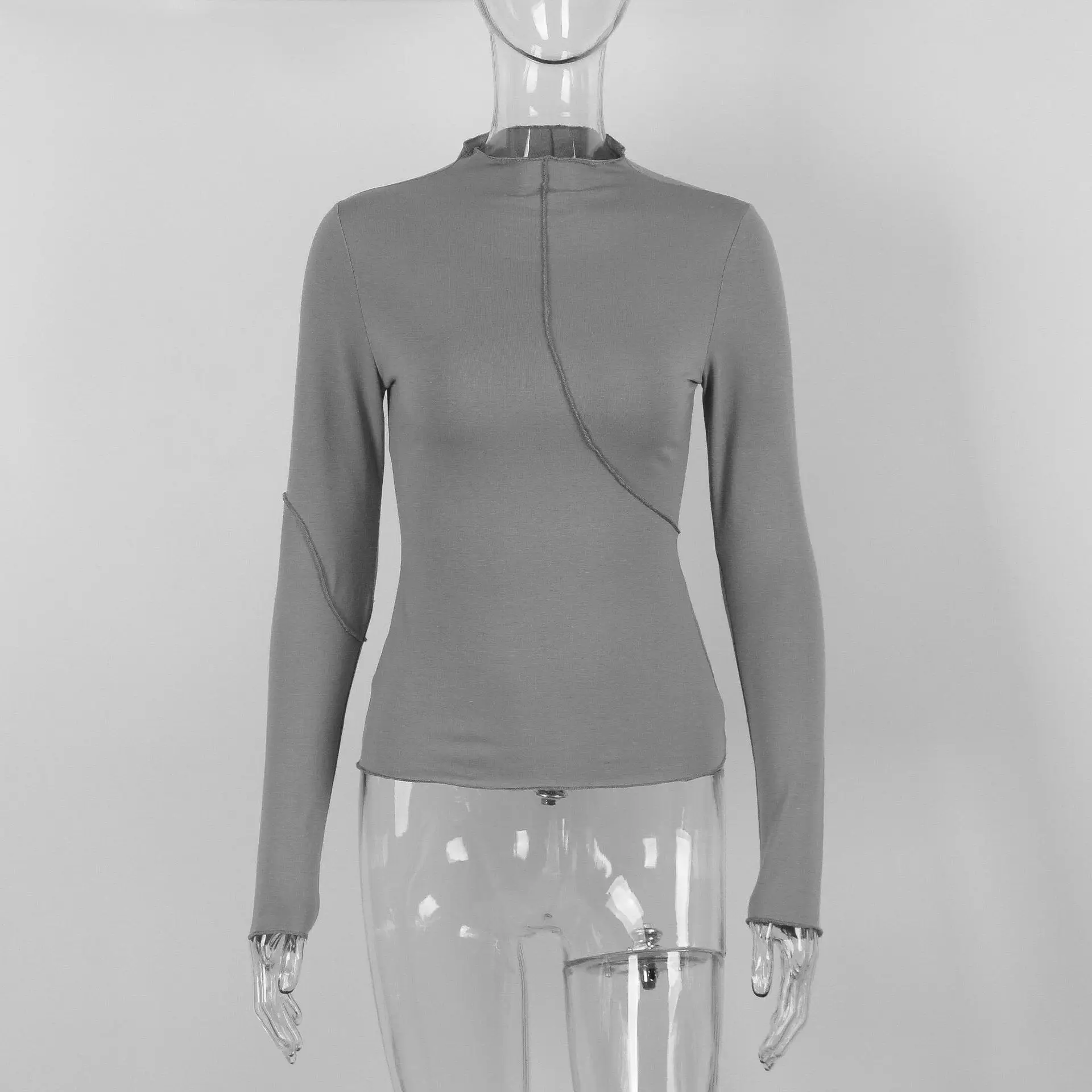 Women Long Sleeve Cropped Patchwork Turtleneck Tee