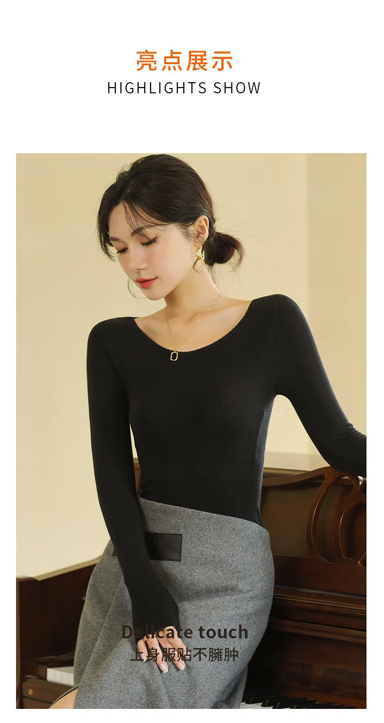 Mulberry silk protein warm coat female seamless fever round neck bottoming shirt wearing wild body coat female