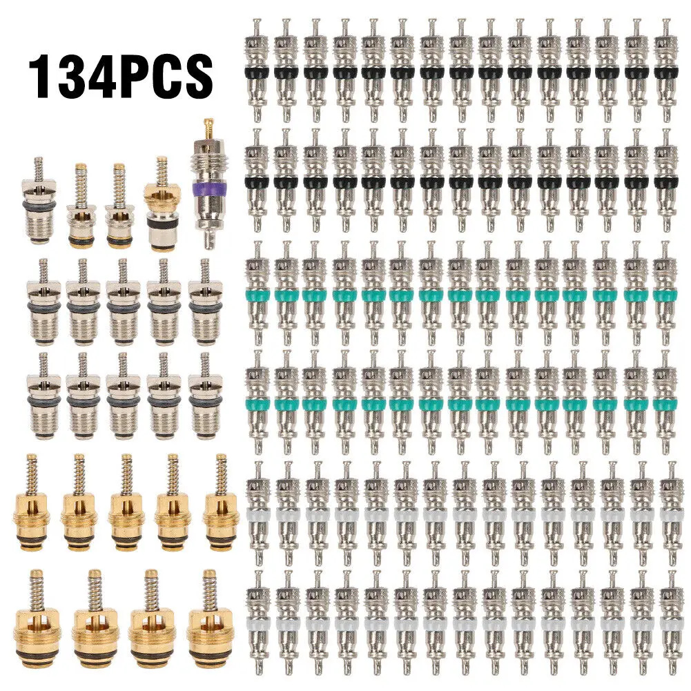 134Pcs Car Air Conditioner Valve Cores Assortment A/C AC Shrader Valve Core & Tool R134 R12 HVAC Valves Kit Auto Accessories 3