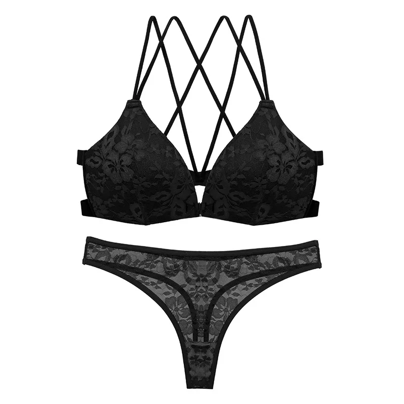 Hot Selling Sexy Lace Underwear Set European and American Style Backless Front Buckle Bra Set