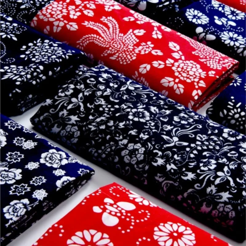 Blue Printed Cloth Pure Cotton Chinese Ethnic Style Clothing Fabric