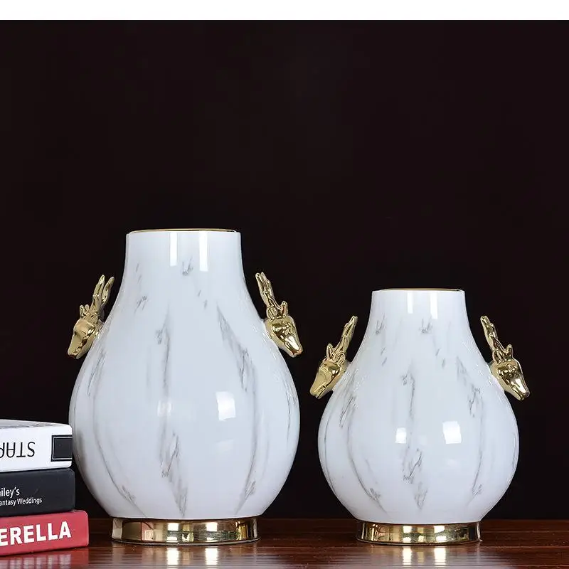 

European Style Light Luxury Imitation Marble Pattern Ceramic Vase Desktop Crafts Simulation Flower Flower Arrangement Decoration