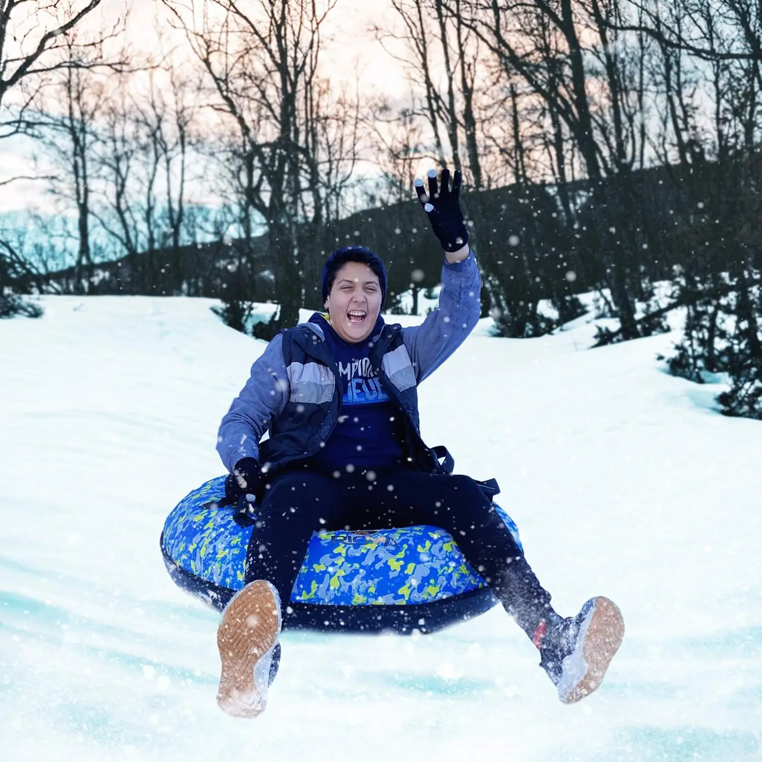 Snow Tube-Heavy Duty Snow Sleds Hard Plastic Bottom, High Speed Tubes, Inflatable Sled for Adults & Kids