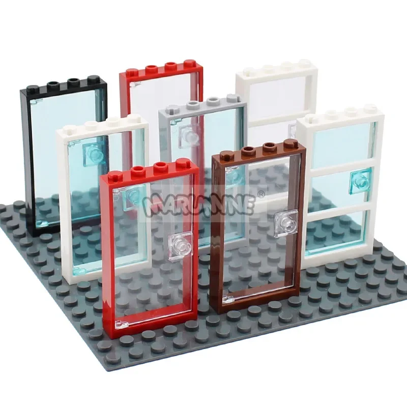 Marumine 60616 Window Door Frame 1x4x6 Building Blocks 60596 MOC Parts with Glass Toys for Children House City Compatible Brick