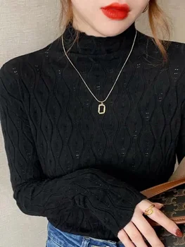 AOSSVIAO الياقة المدورة النساء البلوزات 2025 الخريف الشتاء الدافئة البلوز سليم القمم محبوك سترة البلوز لينة سحب الإناث 4