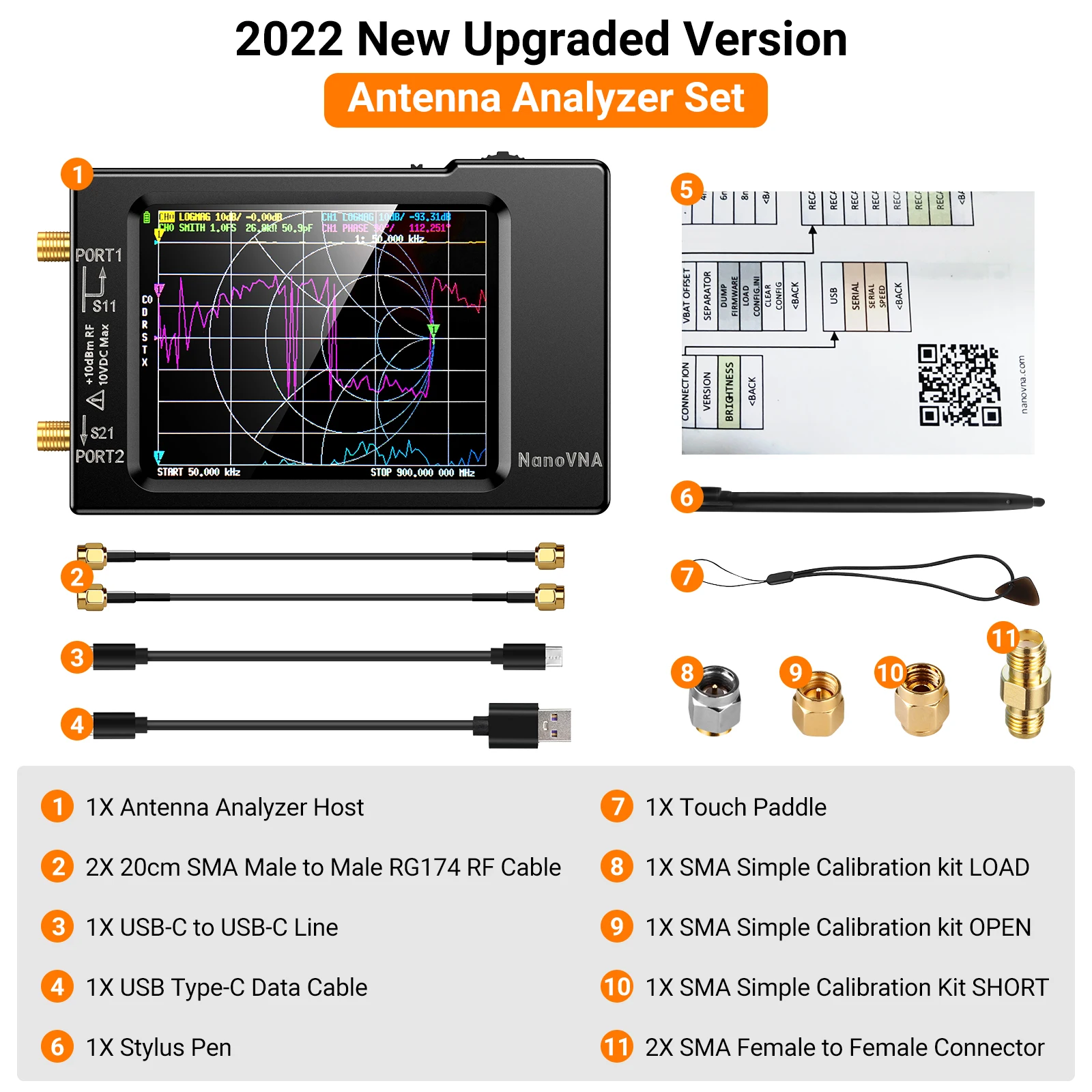 NanoVNA-H Vector Network Antenna Analyzer 10KHz-1.5GHz MF HF VHF UHF W/ Shell SD Card Slot Supprt 32G Digital Tester