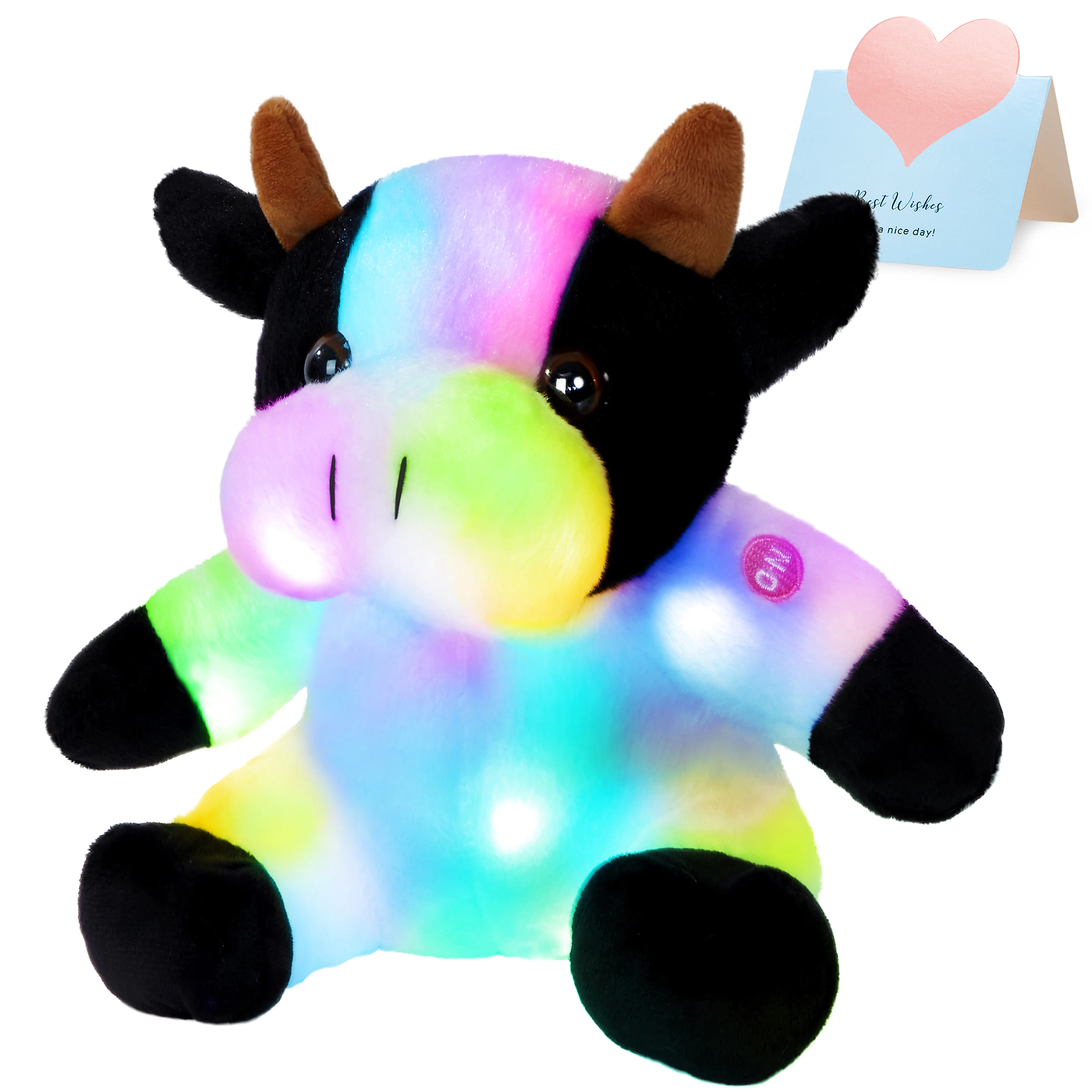 

23cm Light-up Cow Plush Toy Soft Cute Luminous Glowing Birthday Gift Stuffed Animals for Girls Kids Sleeping Throw Pillows