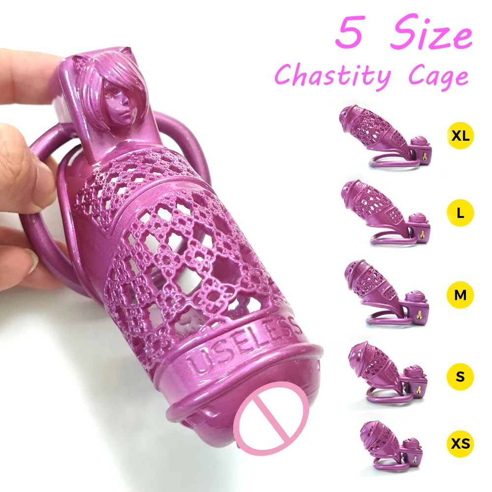 BDSM Sissy Pussy Small Cock Cage Purple Girl Chastity Devices Cage Bondage Lock Penis Ring Sex Shop Gay Ladyboy Shemale Sex Toys