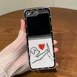 Whimsical Cat & Dog High Five Foldable Phone Case - Hard PC Clear Cover - Samsung ZFlip 3 (Style 1)