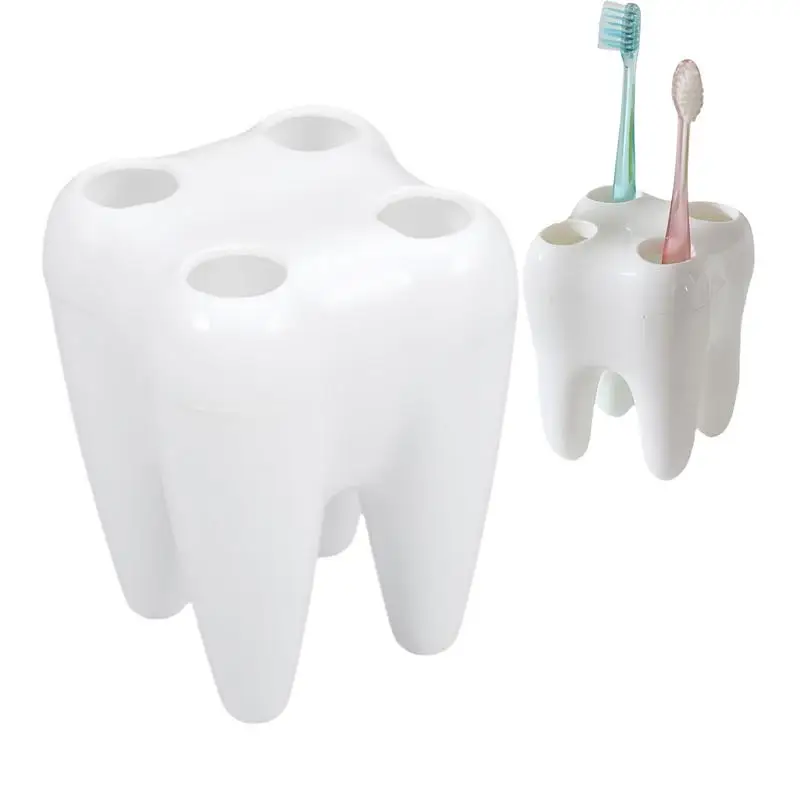 creative cartoon White Toothbrush Holder Stylish Tooth Shape Toothbrush Storage Desktop Accessories 4 Hole Stand
