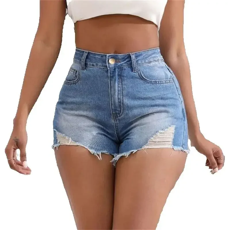

Summer Fashion Commuter Denim Shorts Women Trend Broken Holes Three Quarter Pants Female Casual New High Waist Ultra Short Jeans