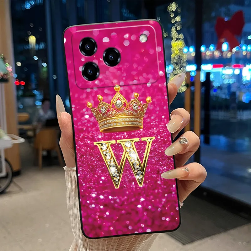 Elegant Shockproof Soft Silicone Black Phone Case with Golden Crown Design