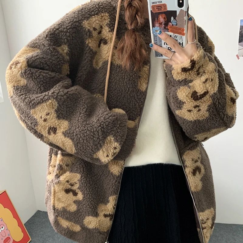 Spring Womens Hoodies Cute Teddy Coat Women Harajuku Loose Kawaii Korean Sweatshirt Oversized New Hoodie Streetwear 2024 Fashion