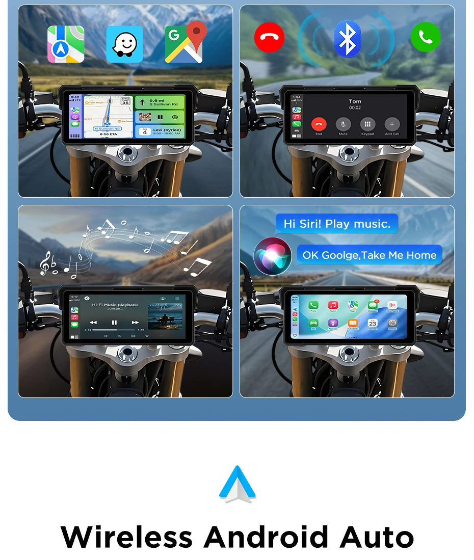 Junsun 8,1 Zoll 2K DVR Motorrad Wireless für Apple CarPlay Android Auto IPX7 Wasserdichtes GPS-Navigations-Display Bildschirm Monitor – Detail 6