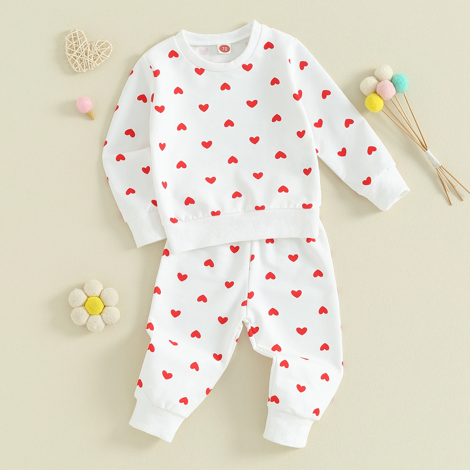Pudcoco-女の赤ちゃんのための2ピースの衣装セット,ハートプリントの