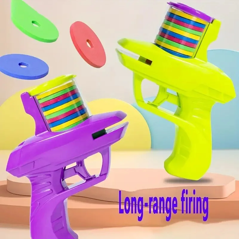 Carrot Gun Shooting Saucer Disc Toy Soft Bullet Foam Disc Launcher Gun Flying Shooter Pistol Kids Outdoor Game Recreation Toy 6