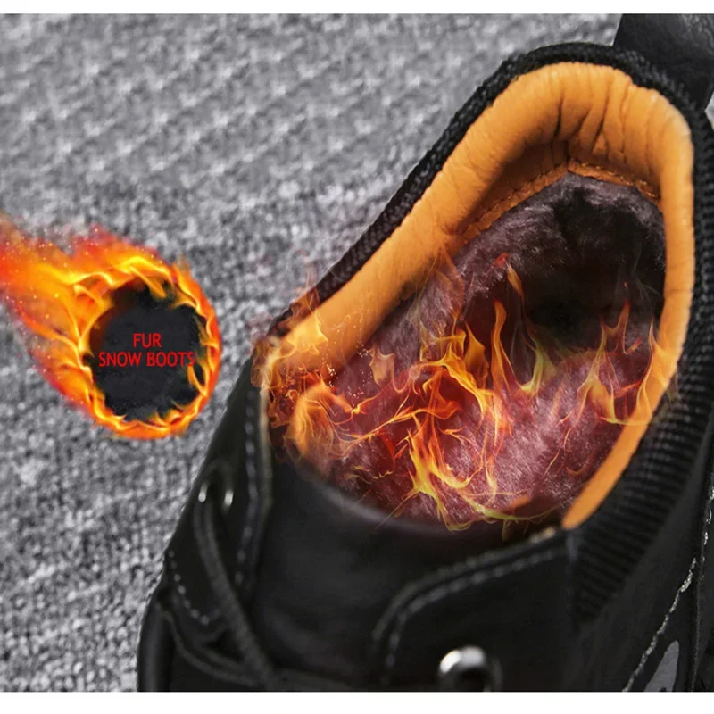 Winter Men's Boots Warm Fur Genuine Leather Men's Snow Boots Plush Waterproof Handmade Autumn Outdoor Motorcycle outdoor boots men leather boots