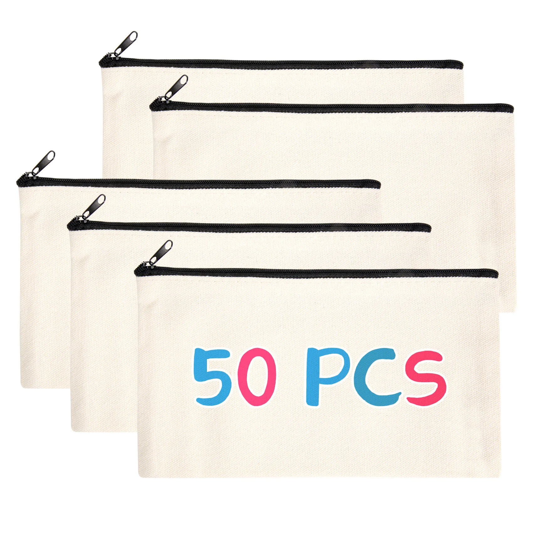 화장품 파우치 50개 캔버스 지퍼 백 필통 화장품 가방 빈 가방 DIY 공예 가방 화장품 가방 DIY 공예 가방