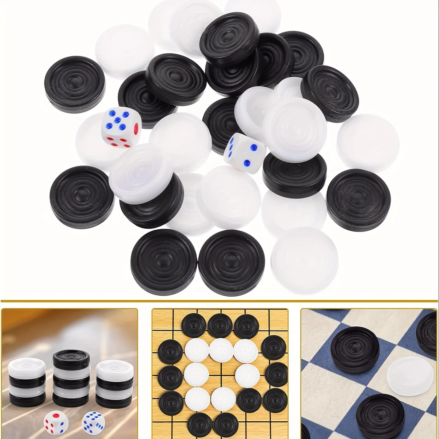 32개 백개먼 체스 조각 교체용 체커 보드 게임 조각 - 플라스틱 흑백 체스 보드 게임 테이블 칩