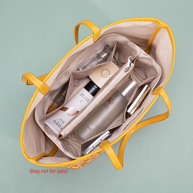Satin Bag Insert Organizer For Goyard Tote Bag GM Makeup Pouch Women Luxury Handbag Shaper Travel Inner Purse Cosmetic Bag Liner
