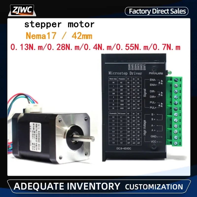 DM542 DM556 TB6600 Driver With 4A Nema17 0.13N.m 0.28N.m 0.4N.m 0.55N.m 0.7N.m Stepper Motor Driver Set 42mm For Cnc 3D Printer