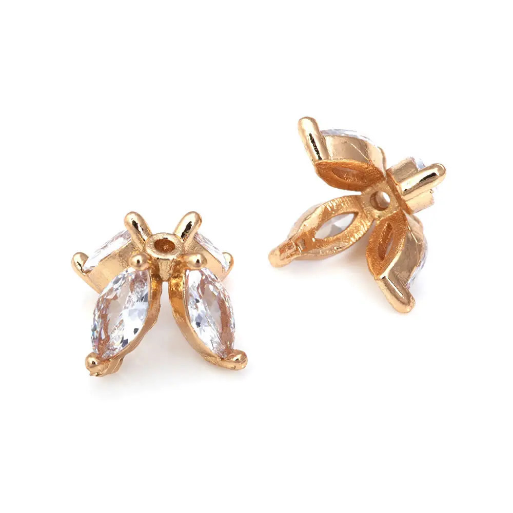 10 Uds. De latón y circonita de Color dorado de 18K, tapas de cuentas de flores, joyería, pendientes, suministros para hacer cuentas, accesorios Diy - details 7