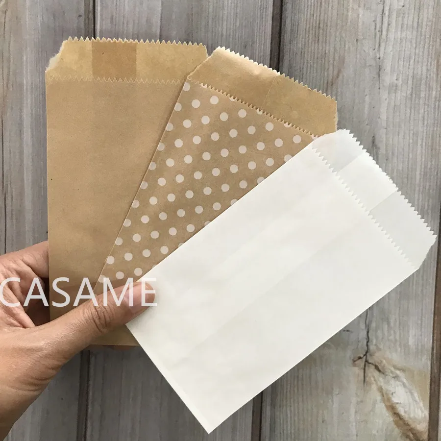 

25/50/100pc Bio-degradable treat candy bag Party Favor Paper Bags Chevron Polka Dot Stripe Print Paper craft Bakery Bag