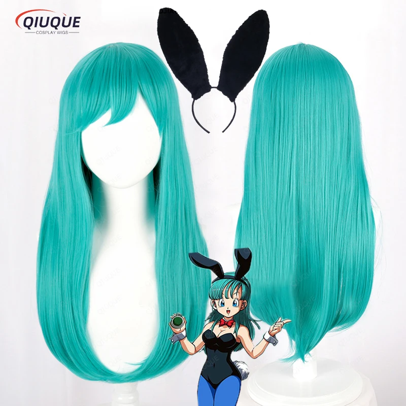 

High Quality Anime Dragon Story Bulma Cosplay Wig Buruma Blue Green Heat Resistant Synthetic Hair Halloween Wigs + Free Wig Cap