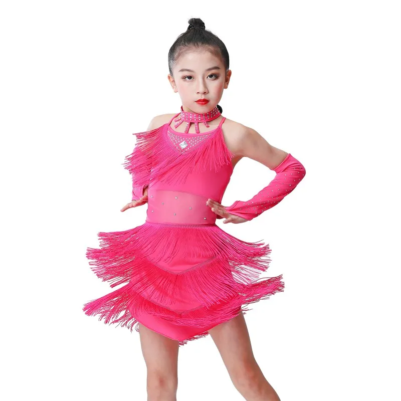 Kids Girls Belly Dance Tango Skirt Carnival Latin Salsa Tassel Dancing Dress Outfits