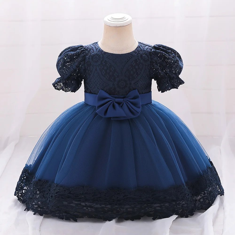 

Kids Princess Lantern Sleeves Lace Dress For Girls 6-24 M Navy Fancy Ballgown Party Birthday Baptism Pageant Gowns