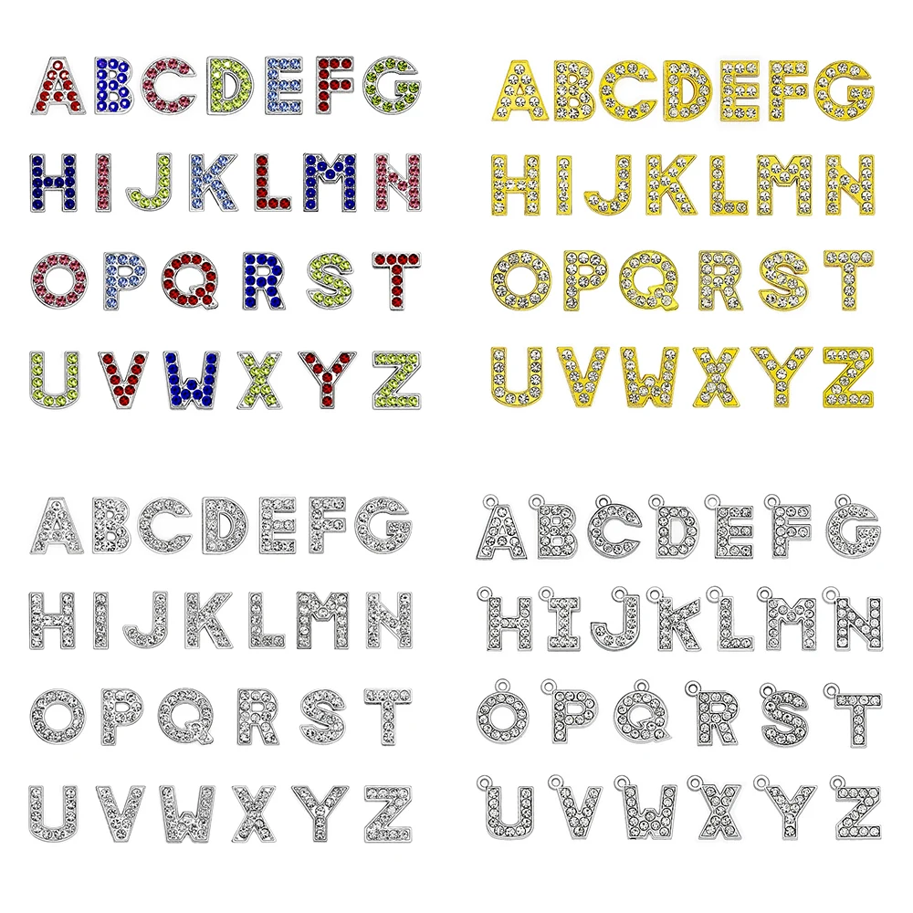 52 Teile/los Innendurchmesser. Loch 8MM/10MM voller Strasssteine Buchstabe A - Z Legierung englisches Alphabet passend für DIY Charm Armband Armband