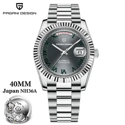 PAGANI DESIGN New 40mm Week Calendar Type Watch AR Sapphire Luxury NH36A Man watch Stainless steel 100M Waterproof Men's watches