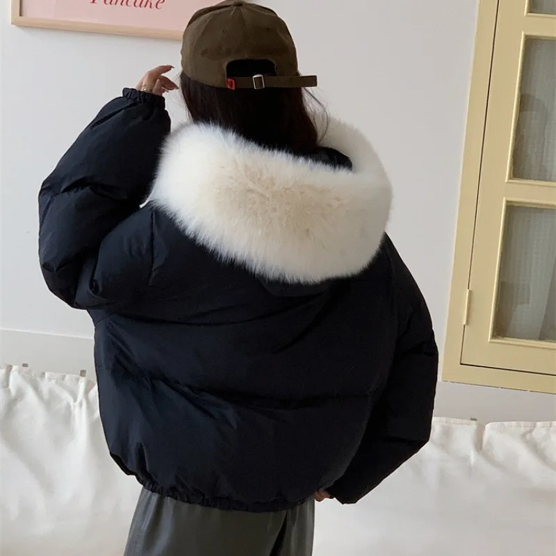 2023 New Women White Duck Down Jacket Winter Coat Female Short Parkas Fox Fur Collar Hooded Outwear Fashion Warm Thick Overcoat