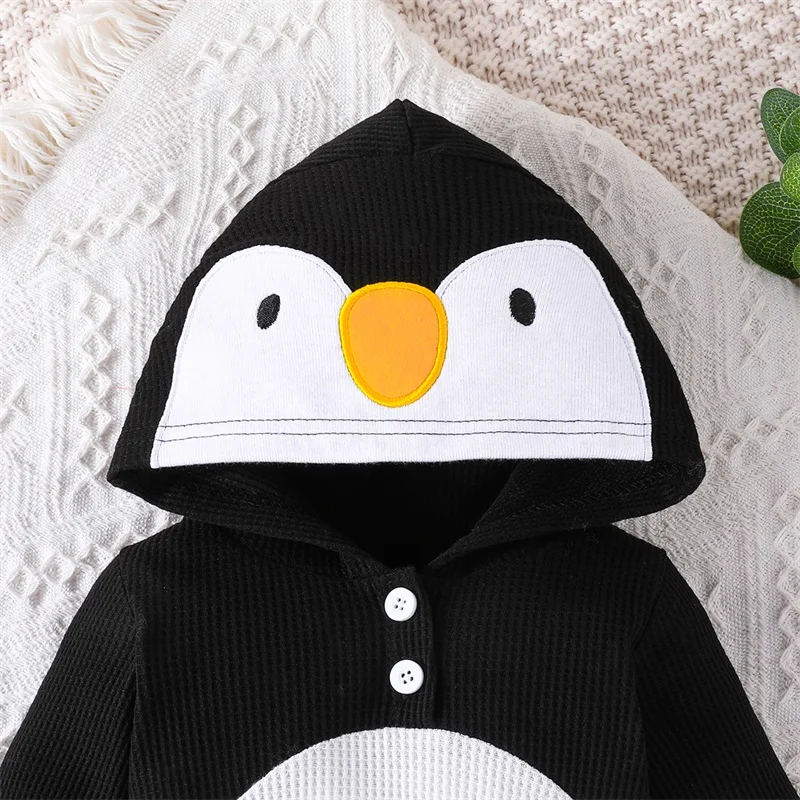 0-18M Toddler Baby Girls Boys Rompers Penguin Shape Buttons Hooded Long Sleeve Romper Winter Fall Clothes 4